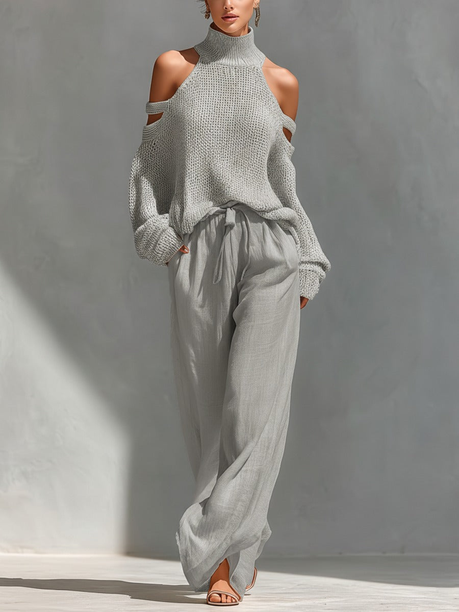Alessia | Damen Zweiteiliges Set mit Off-Shoulder und Weiten Hosen