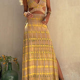 Angelica - Druck Ausschnitt Design Schlitz Stretch Kleid