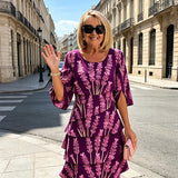 Elyvane™ - Damen Floral Rüschenkleid mit mittellangen und geschlitzten Ärmeln