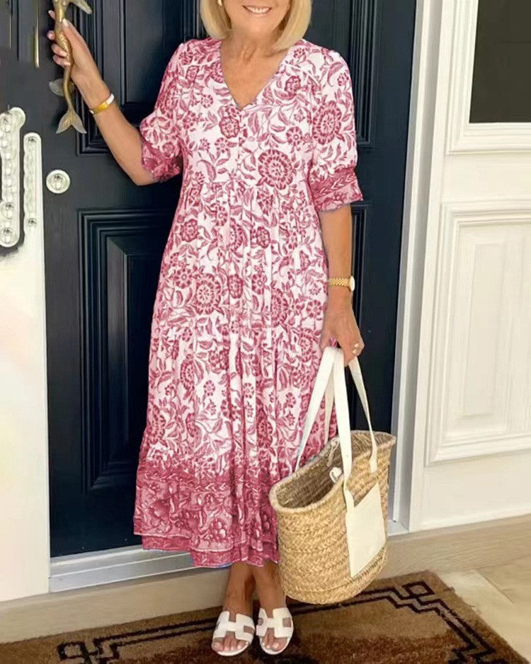 Keisha | Elegantes Floral V-Ausschnitt Kleid