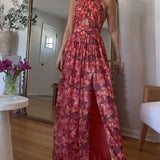 Isa | Damen Floral Maxi Kleid mit Cut-Out