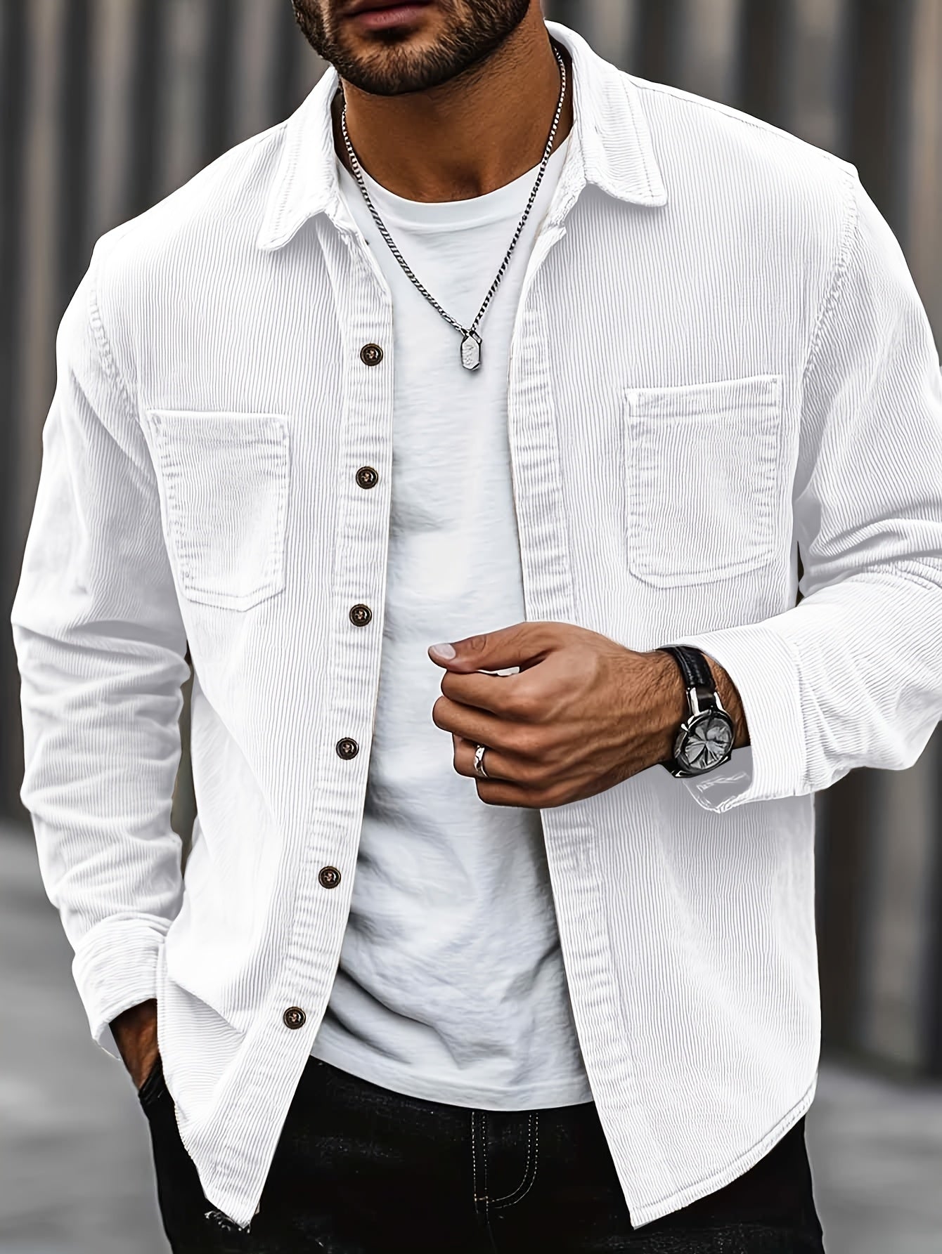 Johan | Herren Hemdjacke mit Knöpfen und Taschen
