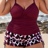 Gabby | Damen-Tankini in Übergröße mit Rippstrick und bedruckten Shorts