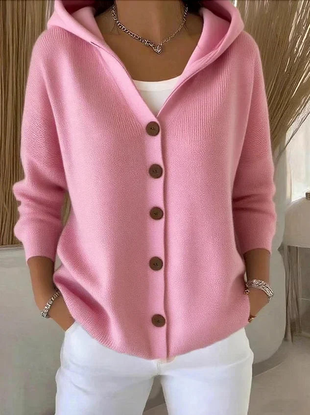 Teri | Damen Strickjacke mit Kapuze und Knöpfen