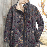 Damen Retro Blumen Druck Casual Steppjacke