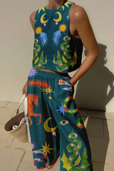 Damen Cropped Top und Weite Hose Set