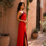 Damen Maxikleid mit Neckholder und Seitenschlitz