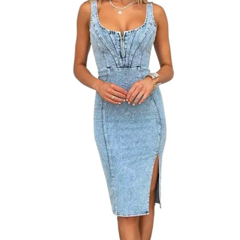 TATIANA™ – Elegantes Denim-Midi-Kleid mit Seitenschlitzen
