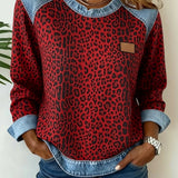 Leopardenmuster Denim Patchwork Pullover