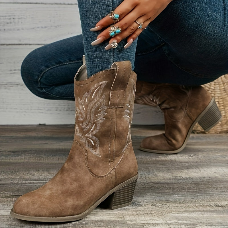 Damen Westernstiefel für breite Waden mit besticktem Schaft