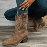 Damen Westernstiefel für breite Waden mit besticktem Schaft