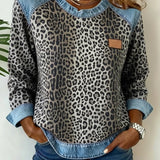 Leopardenmuster Denim Patchwork Pullover