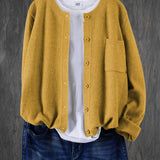 Eugenia | Damen Rundhals-Cardigan mit Knöpfen und Tasche