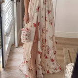 Damen Floral Maxi Kleid mit Seitenschlitz