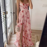 Damen Floral Maxi Kleid mit Seitenschlitz