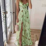 Damen Floral Maxi Kleid mit Seitenschlitz