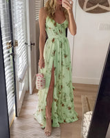 Damen Floral Maxi Kleid mit Seitenschlitz