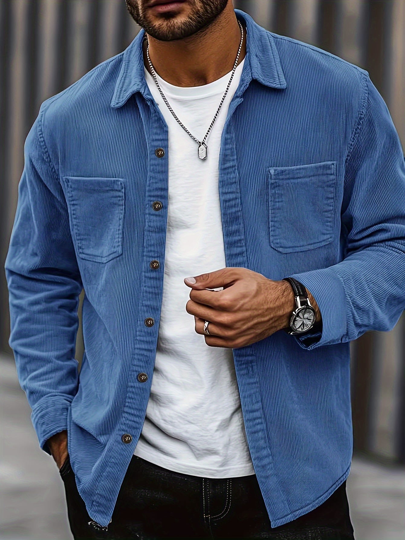 Johan | Herren Hemdjacke mit Knöpfen und Taschen