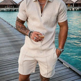 LUKAS | POLOSHIRT- & SHORTS-SET IN CREME MIT REVERSKRAGEN