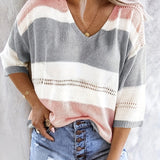Olga™ - Lässiger gestreifter V-Ausschnitt Pullover