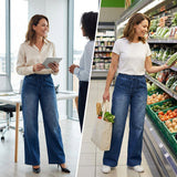 Verstellbare Kordelzug Taille Weite Bein Jeans für Frauen