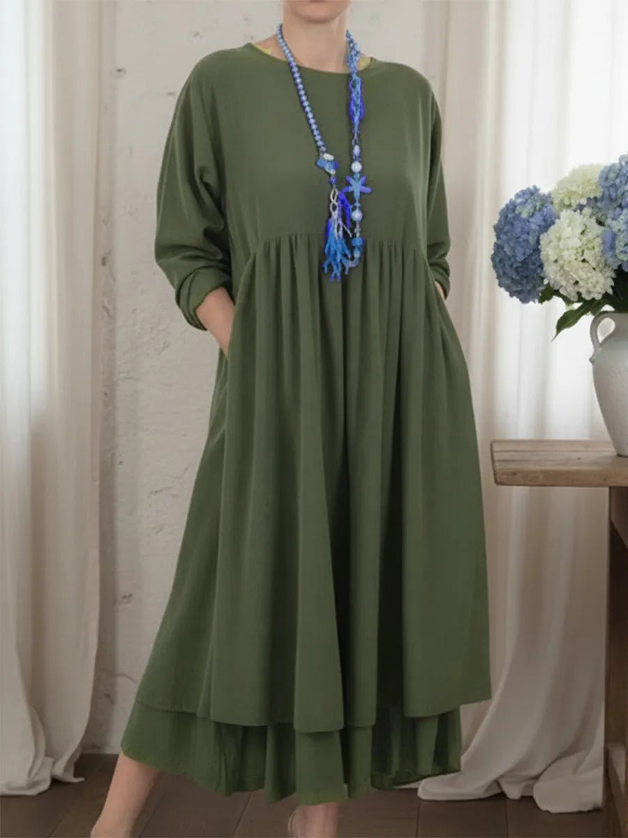 Lässiges Midi-Kleid für Frauen mit doppeltem Saumdesign