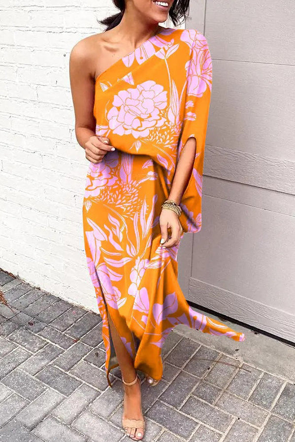 Rosie Maxikleid mit einem Schulterdesign und bedrucktem Saum