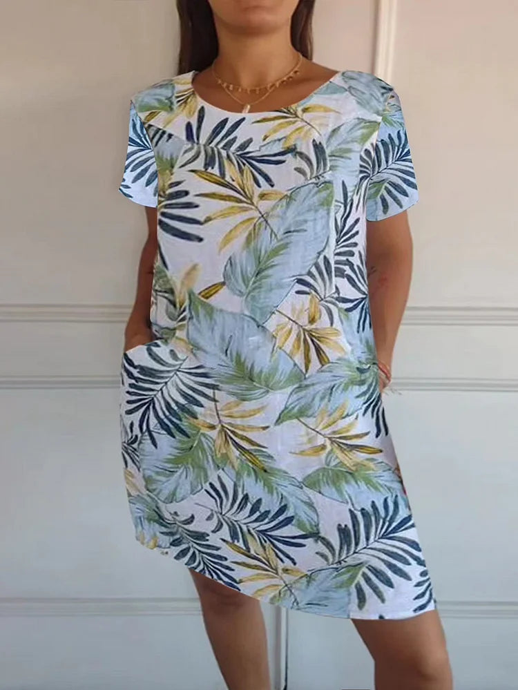 Bedrucktes Sommerkleid für Damen mit Taschen