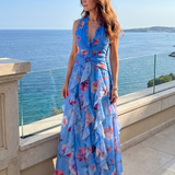 Nori | Halter Neck Rüschentop Floral Maxi Kleid