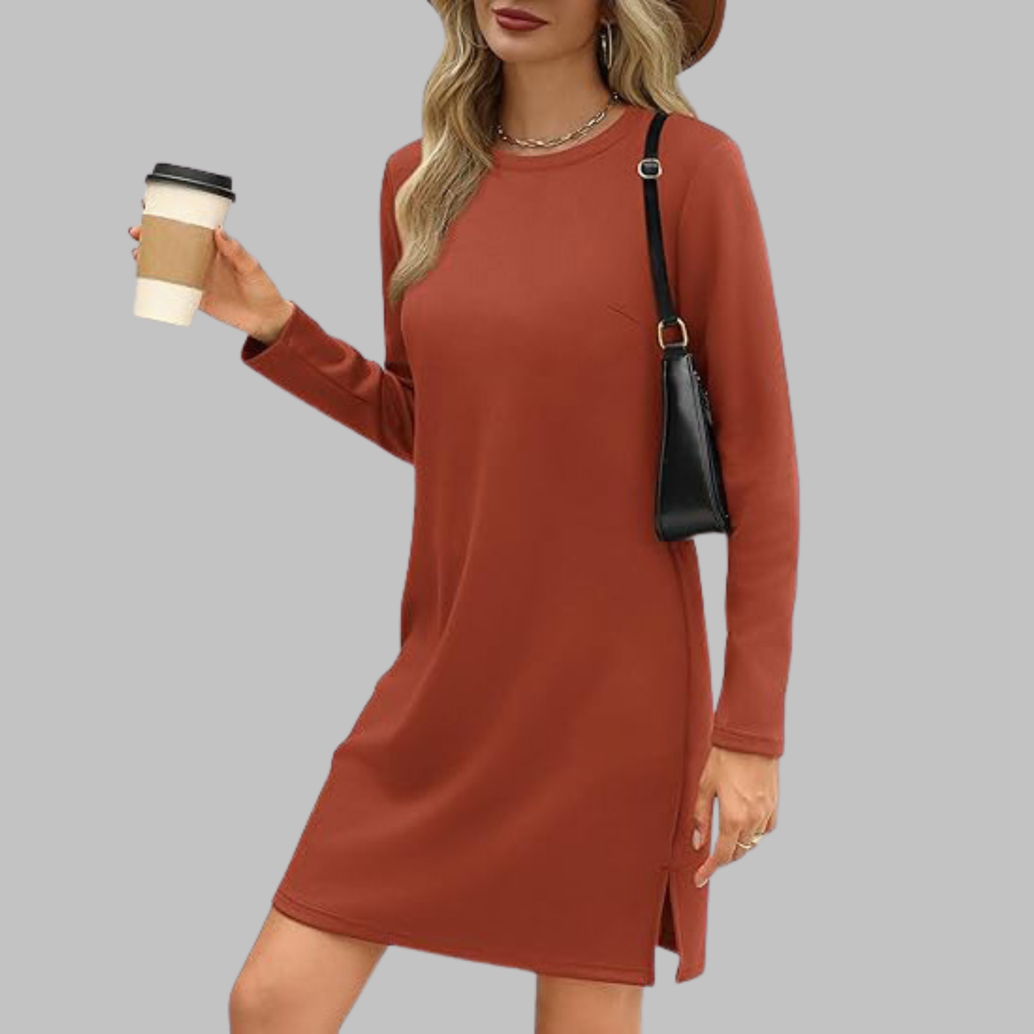 Talia™ – Lässiges Minikleid mit langen Ärmeln und Rundhalsausschnitt
