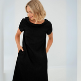 Fenna | Damen Mini Kleid mit kurzen Ärmeln und Taschen