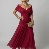 Calen | Elegantes Off-Shoulder-Midi-Kleid mit fließendem Design