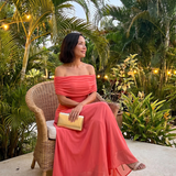 Juni | Off-Shoulder Drapiertes Midi-Kleid