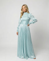 Damen Maxikleid mit Falten und langen Ärmeln