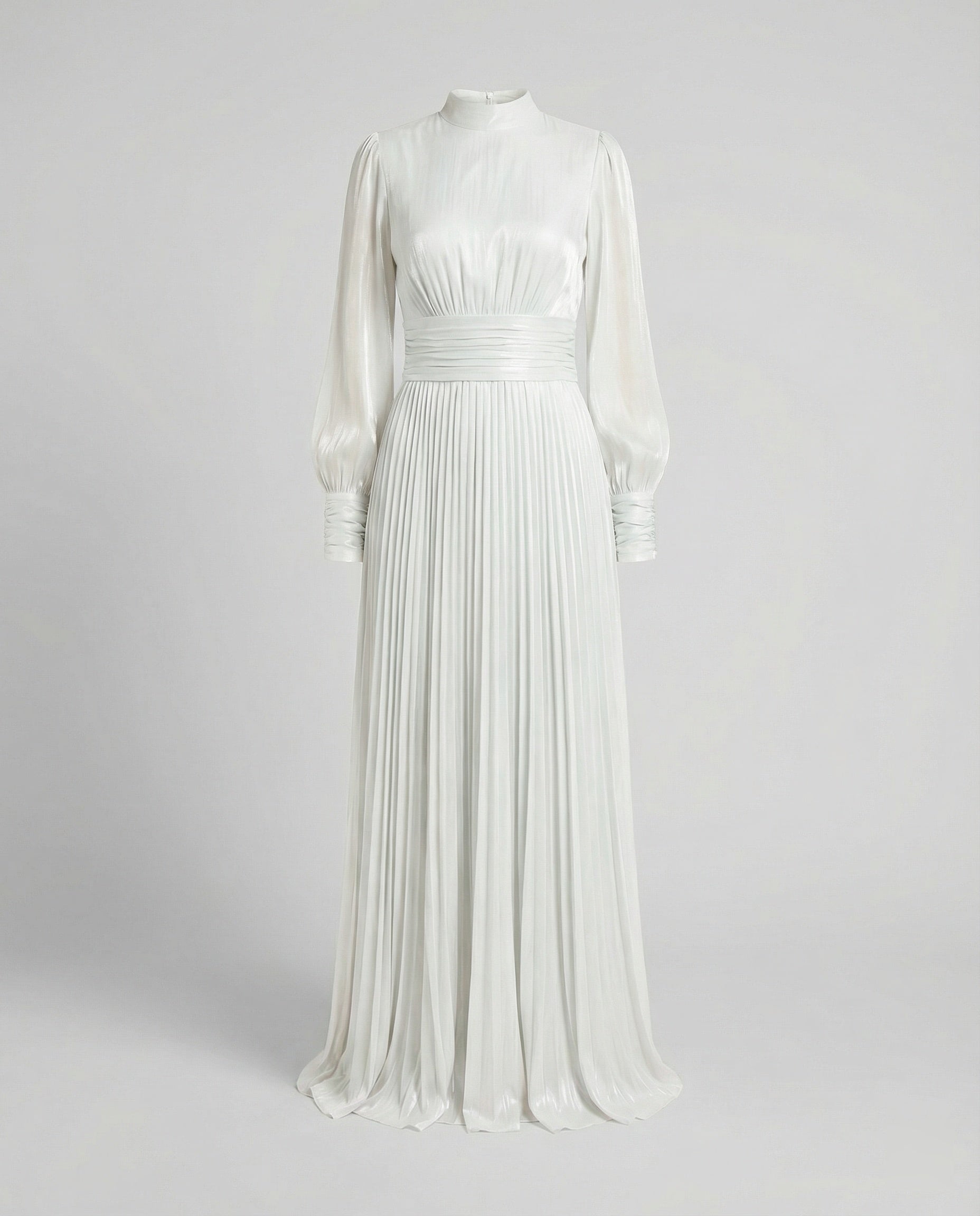 Damen Maxikleid mit Falten und langen Ärmeln