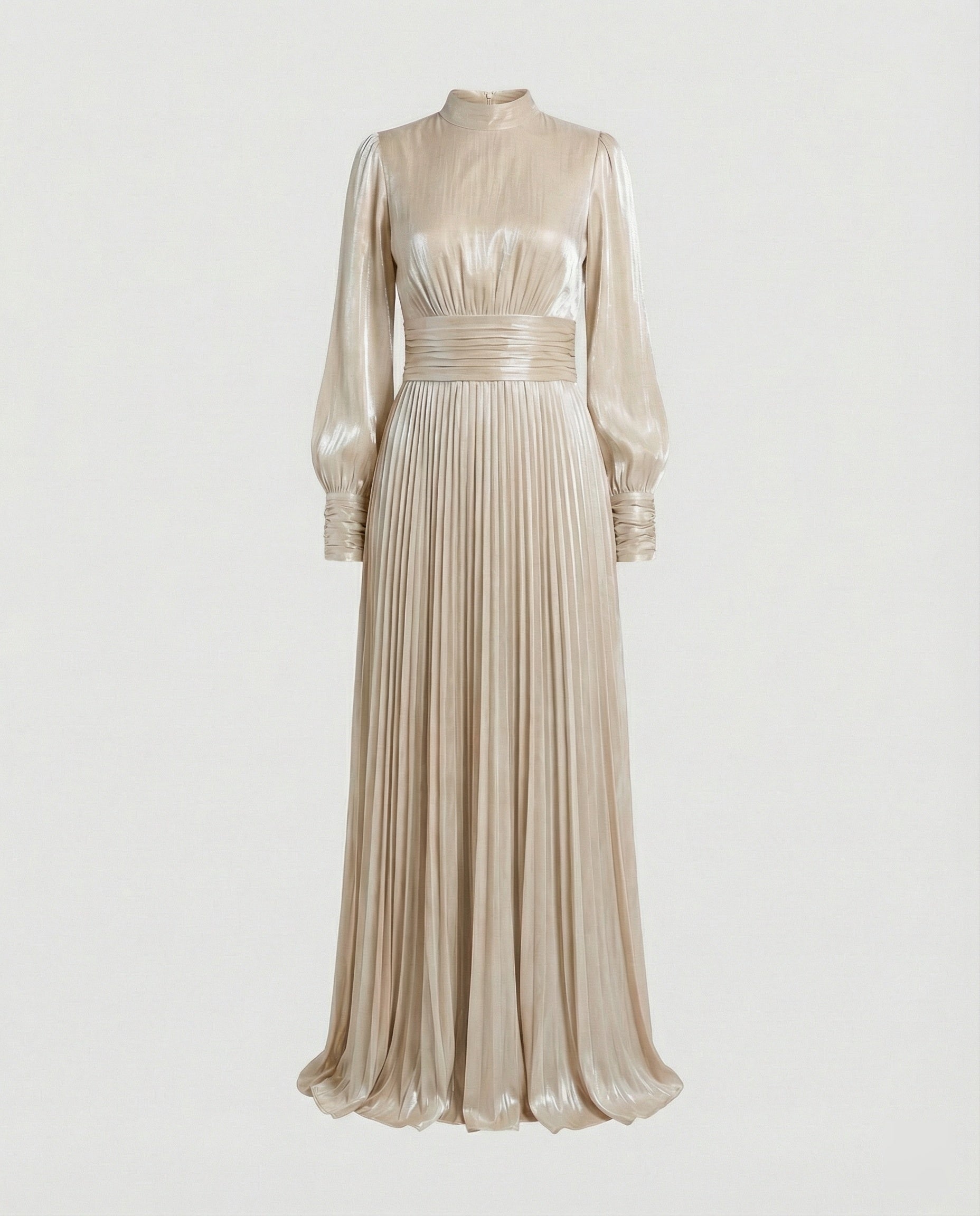 Damen Maxikleid mit Falten und langen Ärmeln