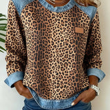 Leopardenmuster Denim Patchwork Pullover