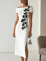Heike | Midikleid mit Blumenprint chic mit U-Boot-Ausschnitt