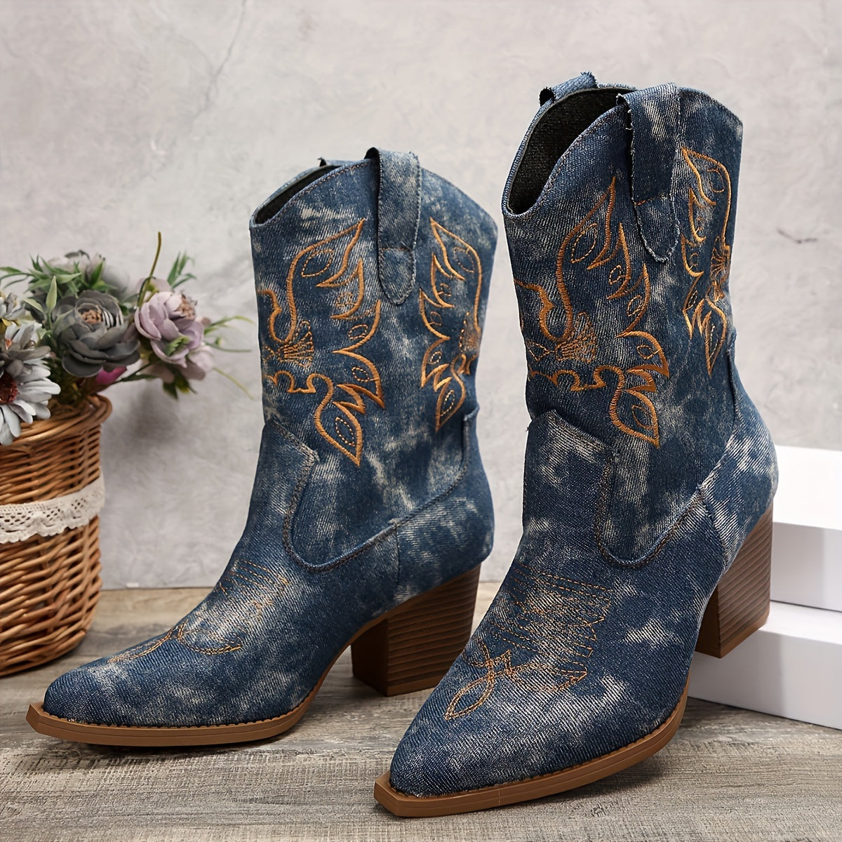 Ealasaid | Damen Westernstiefel für breite Waden mit Stickerei