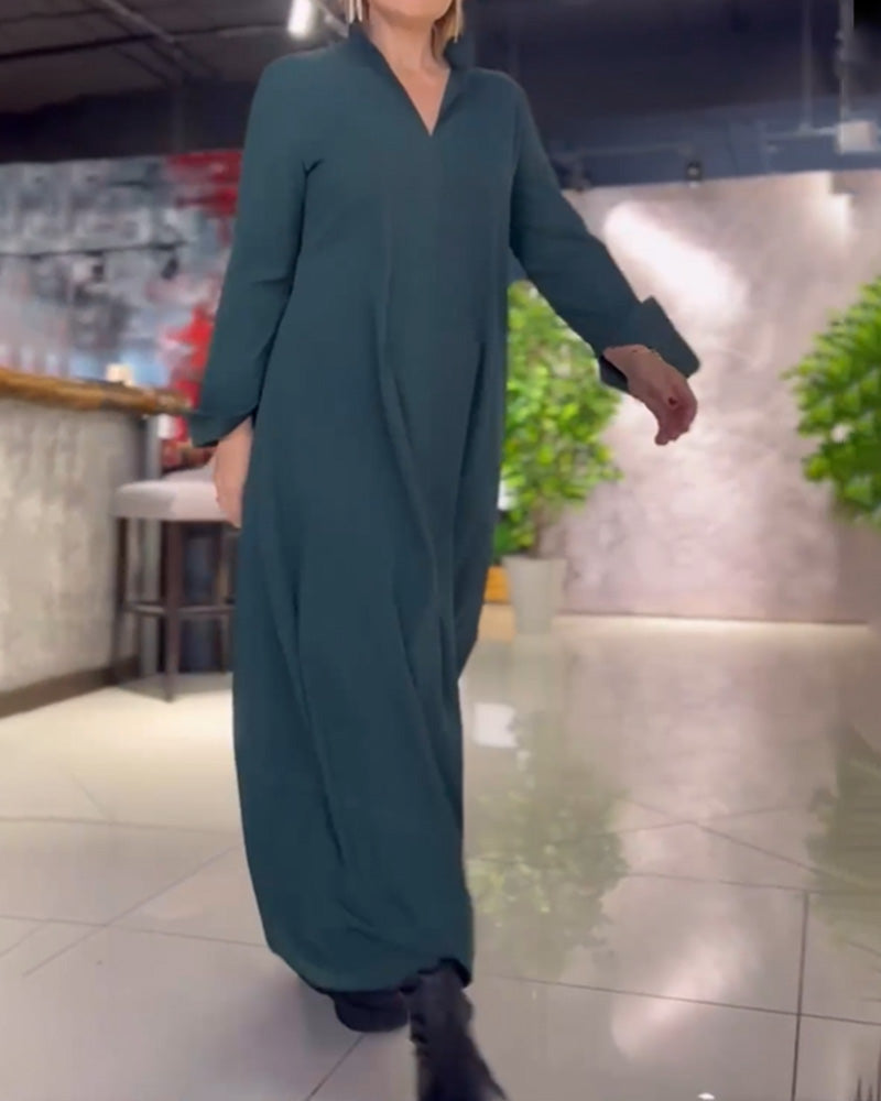 Eleanor - Lockeres Langes Kleid Mit Revers Und Seitenschlitz