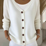 Olivia™ - Langarm V-Ausschnitt Knopf Pullover