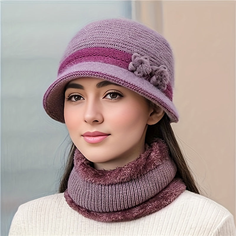 Gestricktes Winterset für Damen mit Mütze, Schal und Handschuhen