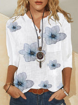 Damen Bluse mit floralem V-Ausschnitt und Knopfleiste