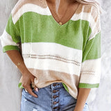 Olga™ - Lässiger gestreifter V-Ausschnitt Pullover