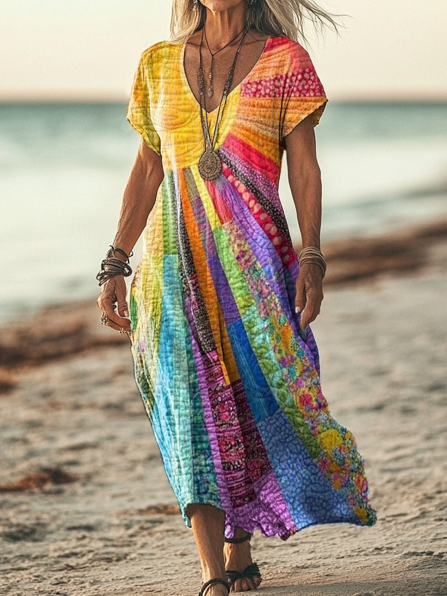Boho-Chic Sonnenmuster Kleid
