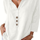 Harper™ - Lockere V-Ausschnitt Bluse mit Knöpfen
