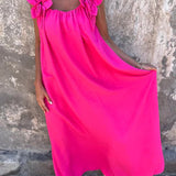 Blumenmuster Damenkleid mit U-förmigem Ausschnitt in einfarbig