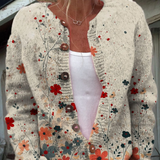 Vintage Blumen Kunstdruck | Knopf-Cardigan Pullover
