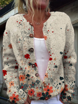 Vintage Blumen Kunstdruck | Knopf-Cardigan Pullover