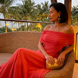 Juni | Off-Shoulder Drapiertes Midi-Kleid